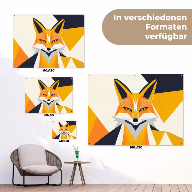 Vos - Oranje - Abstract - Driehoeken tuinposter los doek klein -Xsfeer9_DE