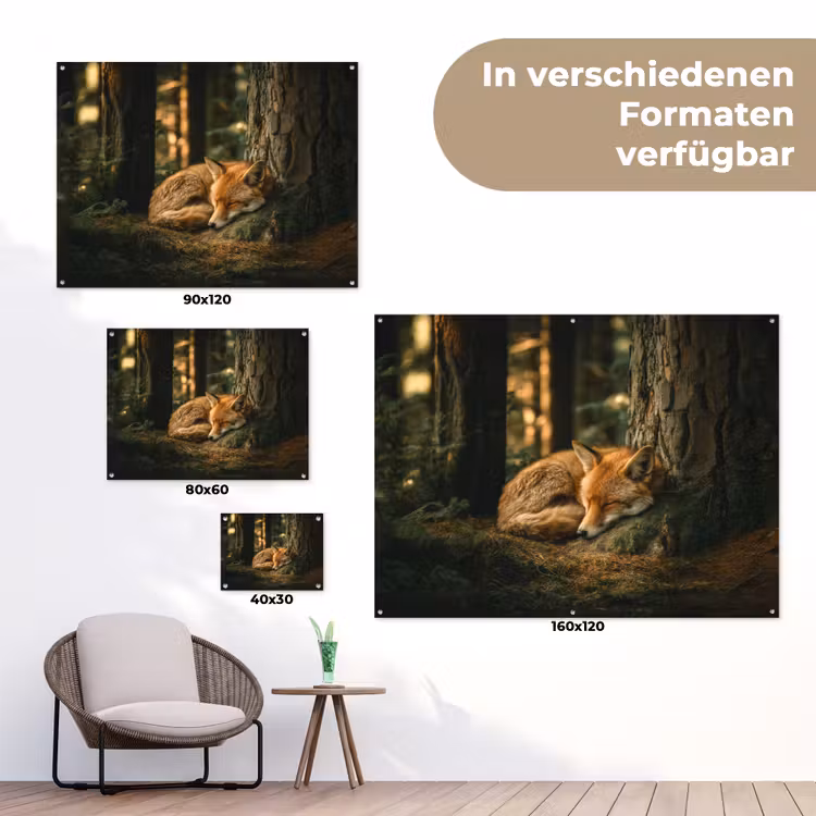 Vos - Bos - Slapen tuinposter los doek klein -Xsfeer9_DE