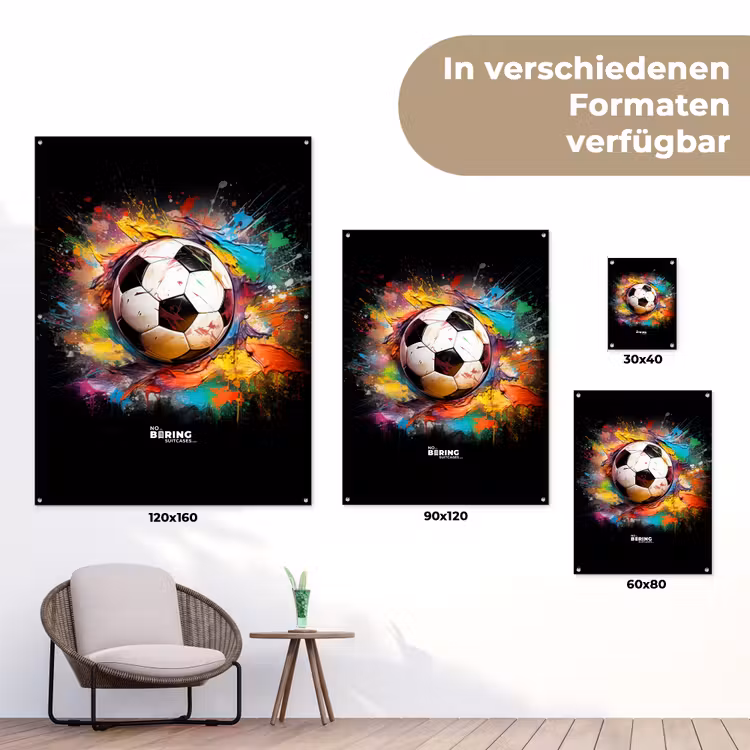 Voetbal omringd door verfklodders tuinposter los doek klein -Xsfeer9_DE