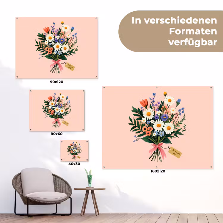 Margrieten - Boeket - Strikje - Roze tuinposter los doek klein -Xsfeer9_DE