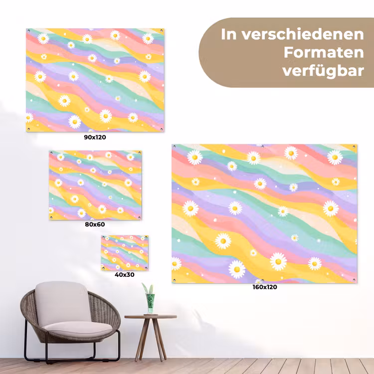 Madeliefjes - Kleurrijk - Pastel - Vrolijk tuinposter los doek klein -Xsfeer9_DE