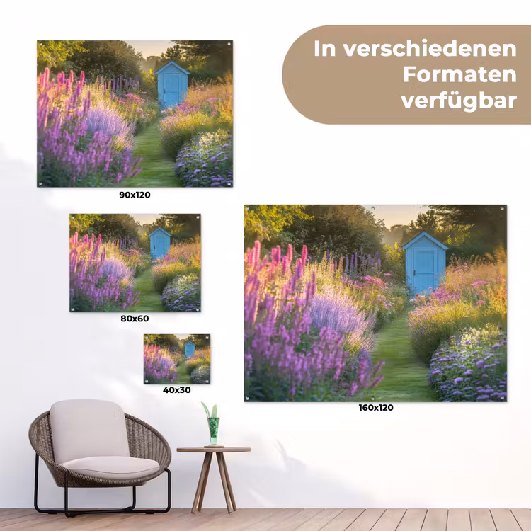 Tuinhuisje - Blauw - Bloemen tuinposter los doek klein -Xsfeer9_DE