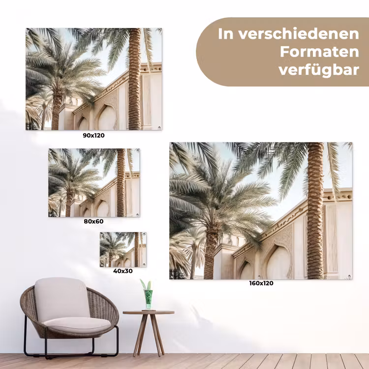 Gebouw - Palmbomen - Beige - Zon tuinposter los doek klein -Xsfeer9_DE