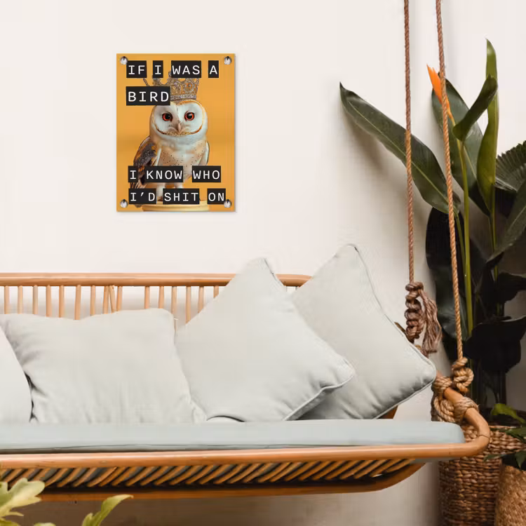 Geel - Uil - Vogel - Decoratie tuinposter los doek klein -sfeer7
