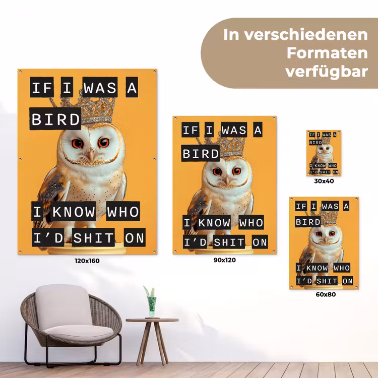 Geel - Uil - Vogel - Decoratie tuinposter los doek klein -Xsfeer9_DE