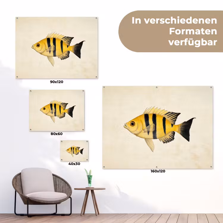 Geel - Vis - Strepen - Tropisch tuinposter los doek klein -Xsfeer9_DE