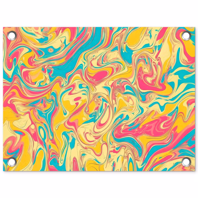 Geel - Roze - Blauw - Retro tuinposter los doek klein -3d