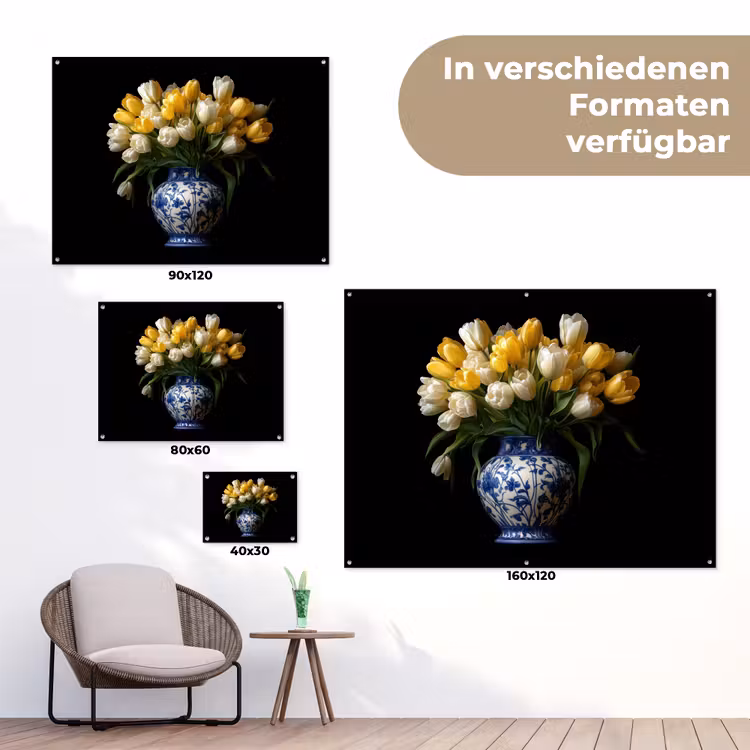 Geel - Tulpen - Vaas - Bloemen tuinposter los doek klein -Xsfeer9_DE