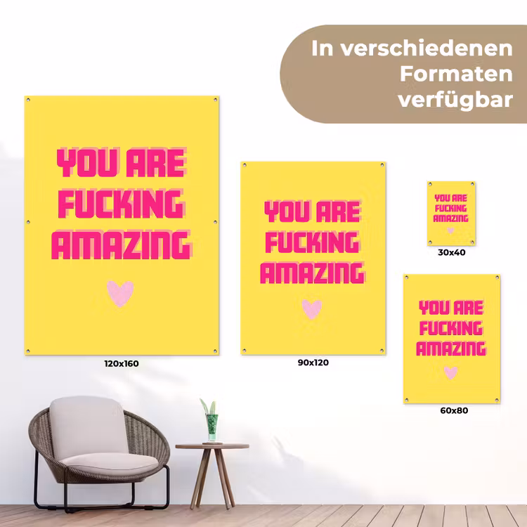 Geel - Valentijn - Tekst tuinposter los doek klein -Xsfeer9_DE