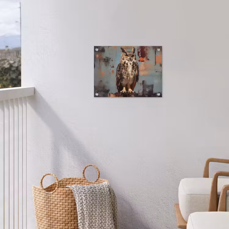 Geschilderd - Abstract - Uil - Bruin tuinposter los doek klein -sfeer8