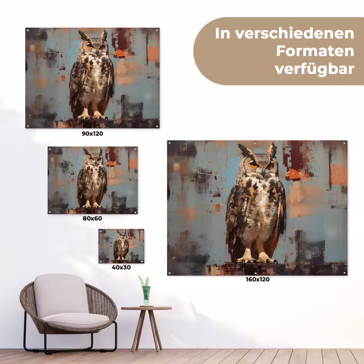 Geschilderd - Abstract - Uil - Bruin tuinposter los doek klein -Xsfeer9_DE