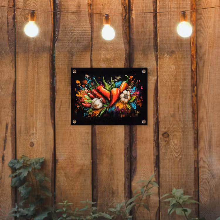Groente - Peper - Knoflook - Graffiti - Verf - Kleurrijk tuinposter los doek klein -sfeer1