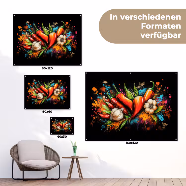 Groente - Peper - Knoflook - Graffiti - Verf - Kleurrijk tuinposter los doek klein -Xsfeer9_DE