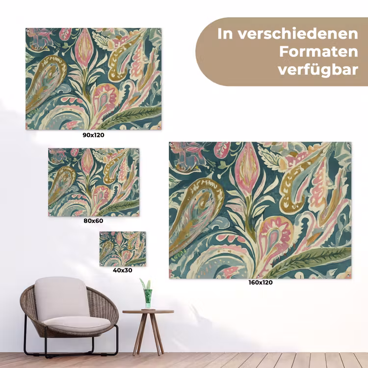 Patroon - Kleurrijk - Sierlijk - Groen tuinposter los doek klein -Xsfeer9_DE