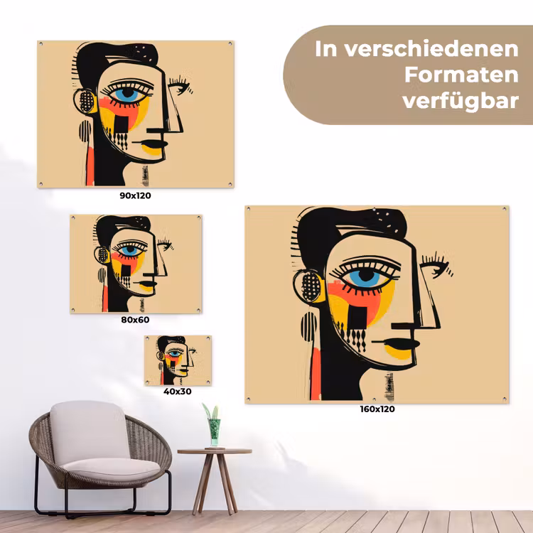 Geometrisch - Felle kleuren - Kubistische stijl tuinposter los doek klein -Xsfeer9_DE