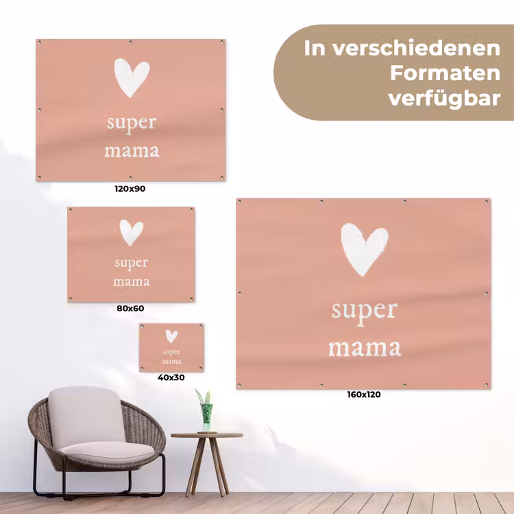 Presentje voor Moederdag super mama lichtroze/wit tuinposter los doek klein -Xsfeer9_DE
