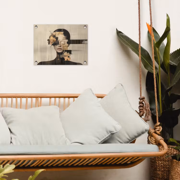 Gezicht - Bloemen - Zwart - Vrouw tuinposter los doek klein -sfeer7
