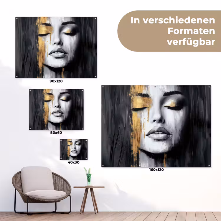 Gezicht - Vrouw - Penseelstreken - Abstract tuinposter los doek klein -Xsfeer9_DE