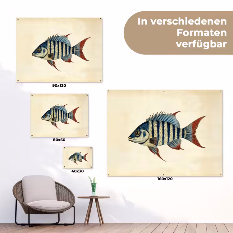 Gestreept - Donkerblauw - Rugvin - Vis tuinposter los doek klein -Xsfeer9_DE