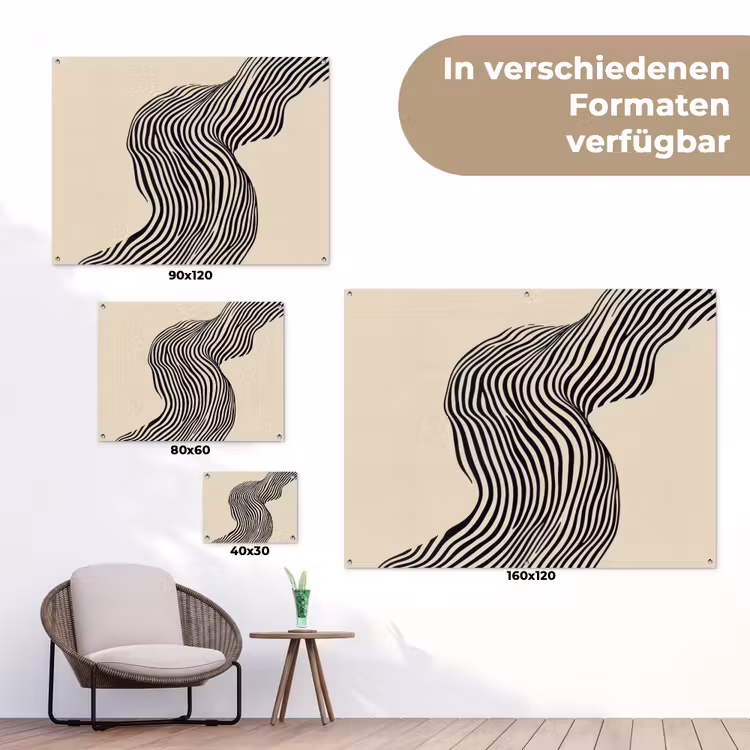 Golvend - Lijnen - Abstract - Silhouet tuinposter los doek klein -Xsfeer9_DE