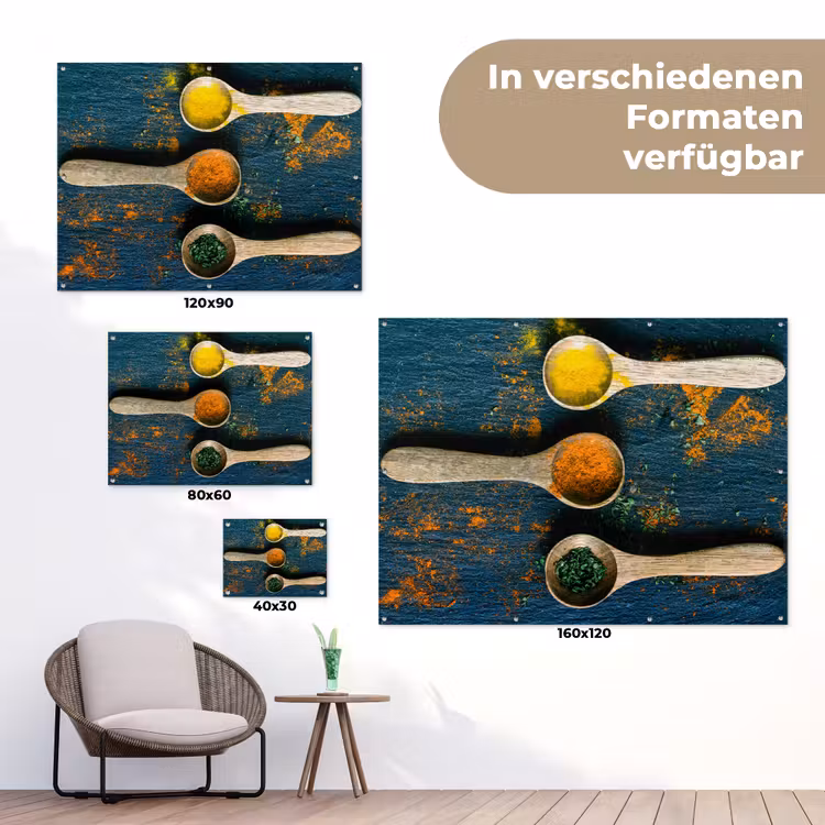 Specerijen - Lepel - Kruiden - Bruin - Geel - Groen tuinposter los doek klein -Xsfeer9_DE
