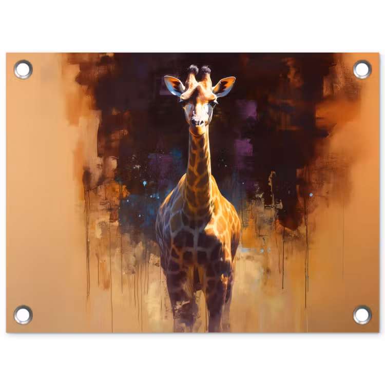 Giraf - Bruin - Abstract - Geschilderd tuinposter los doek klein -3d