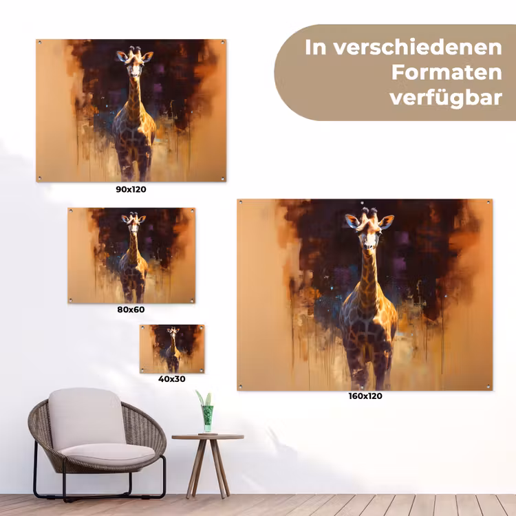 Giraf - Bruin - Abstract - Geschilderd tuinposter los doek klein -Xsfeer9_DE