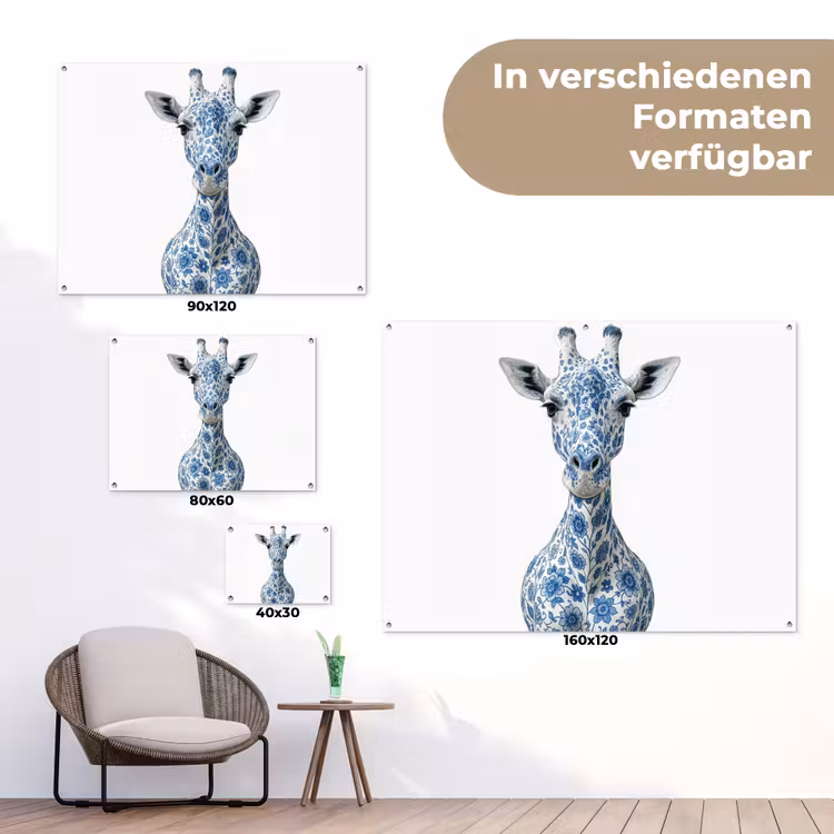Giraffe - Delfts blauw - Dieren - Minimalistisch tuinposter los doek klein -Xsfeer9_DE