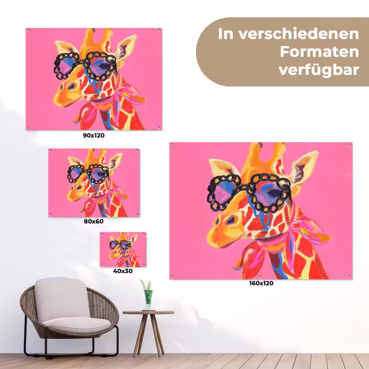 Giraf - Roze - Bril - Sjaal tuinposter los doek klein -Xsfeer9_DE