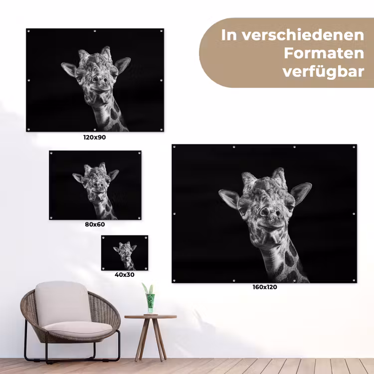 Giraffe - Dier - Zwart - Wit tuinposter los doek klein -Xsfeer9_DE