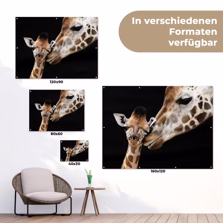 Giraffe - Dieren - Zwart - Portret - Dieren tuinposter los doek klein -Xsfeer9_DE