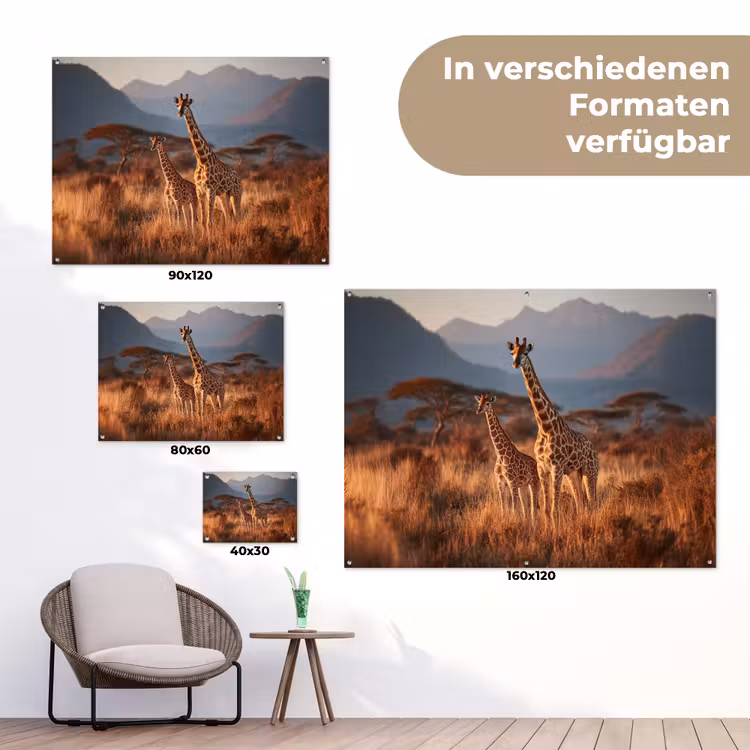 Giraffen - Hoog gras - Acaciabomen tuinposter los doek klein -Xsfeer9_DE