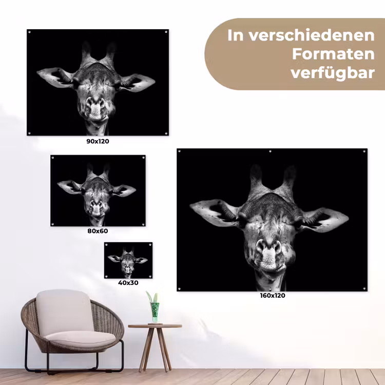 Giraffe portret in zwart-wit tuinposter los doek klein -Xsfeer9_DE
