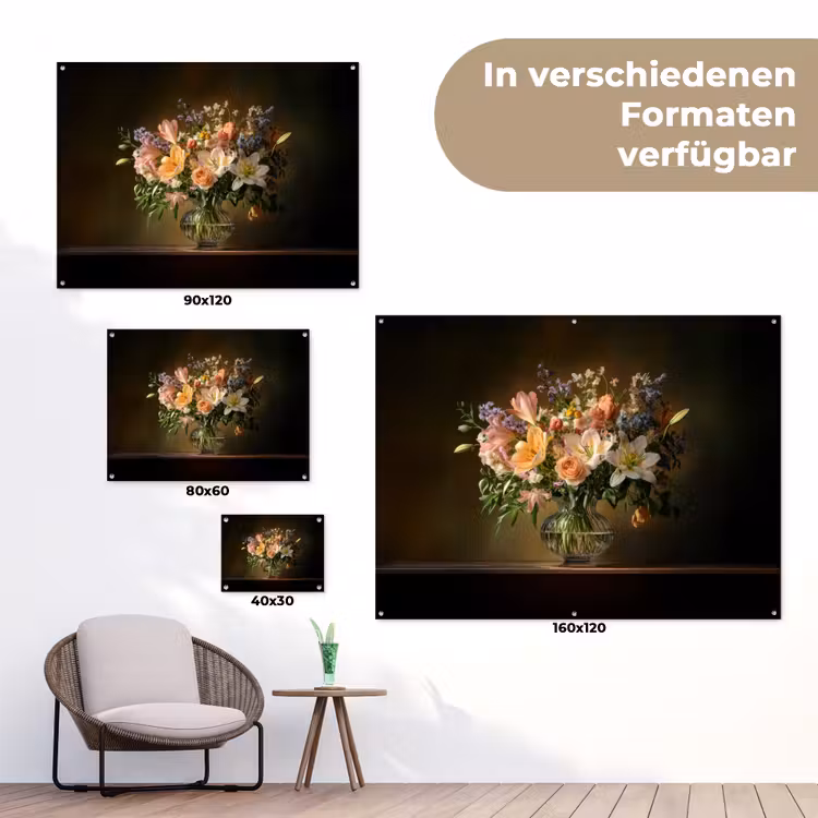 Glazen - Bloemen - Boeket - Kleuren tuinposter los doek klein -Xsfeer9_DE