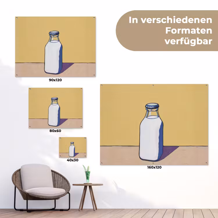 Glazen - Fles - Illustratie - Melk tuinposter los doek klein -Xsfeer9_DE