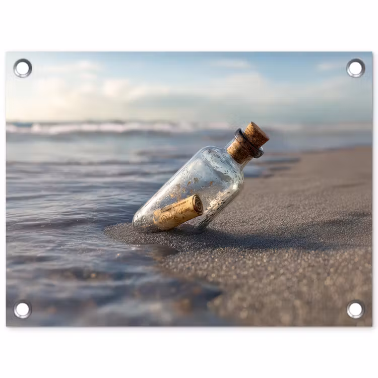 Glazenfles - Post - Zee - Zand tuinposter los doek klein -3d