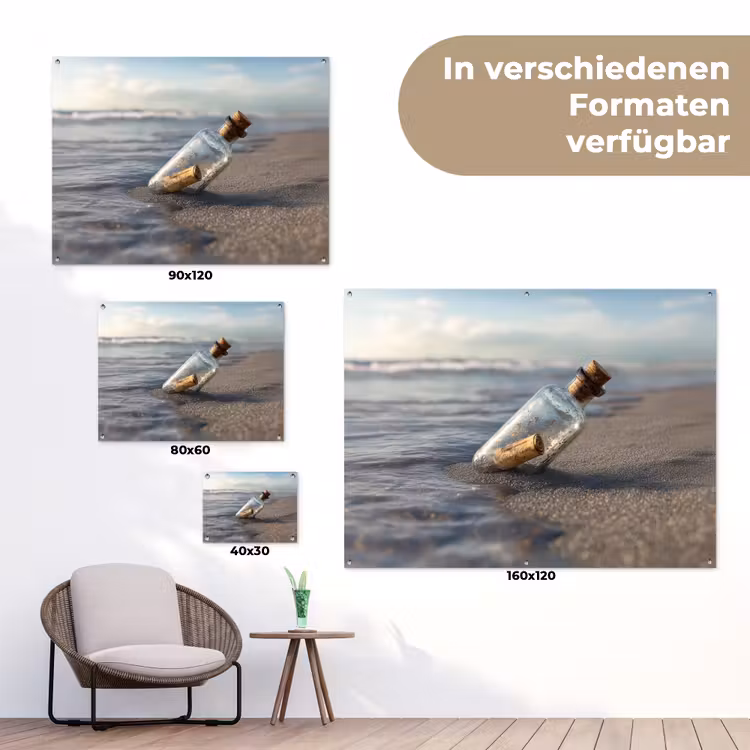 Glazenfles - Post - Zee - Zand tuinposter los doek klein -Xsfeer9_DE