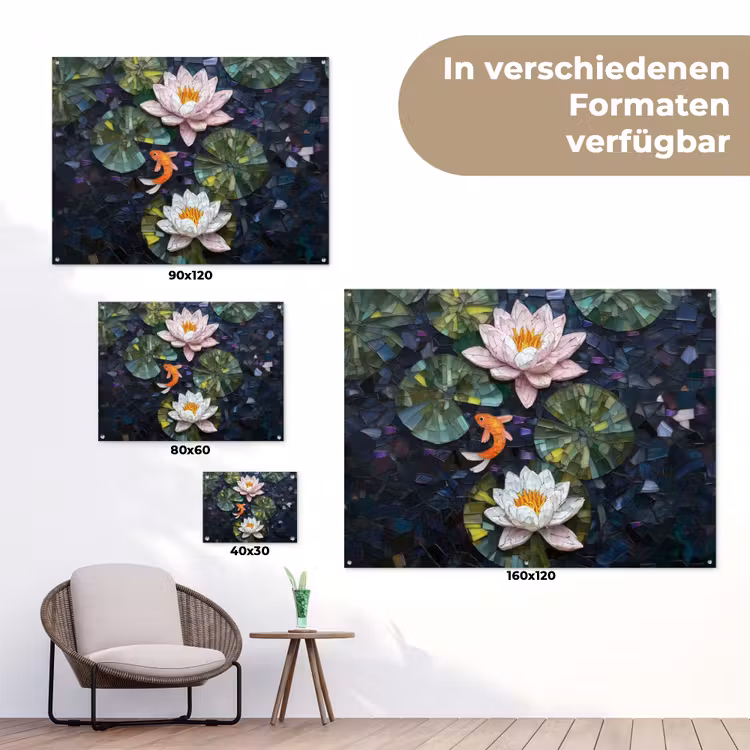 Glasstukjes - Leliebladeren - Vis - Oranje tuinposter los doek klein -Xsfeer9_DE