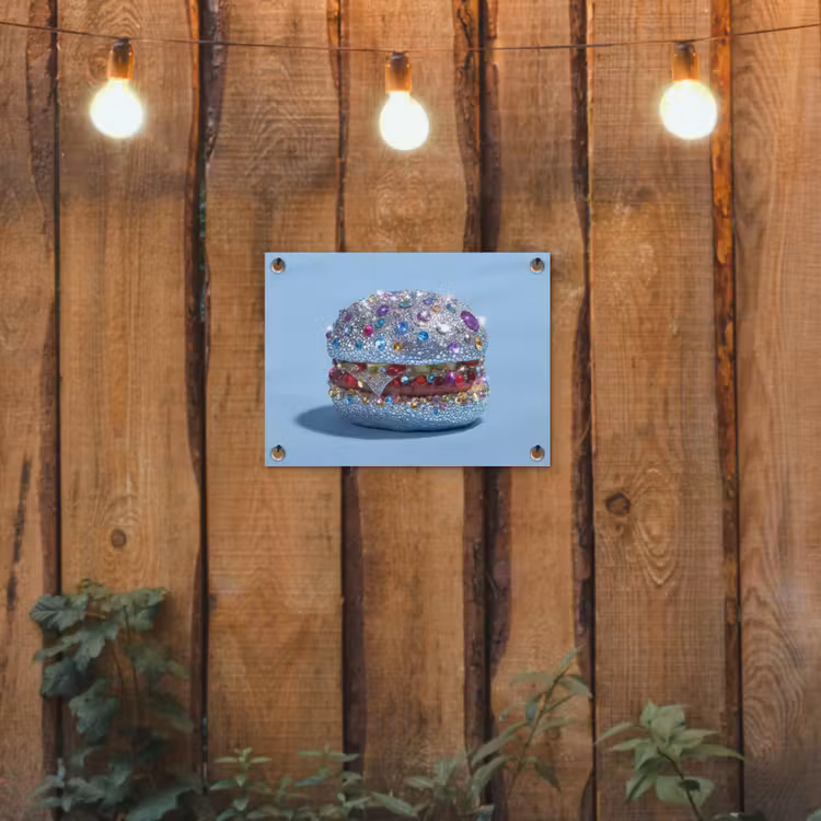 Glitters - Hamburger - Blauw tuinposter los doek klein -sfeer1
