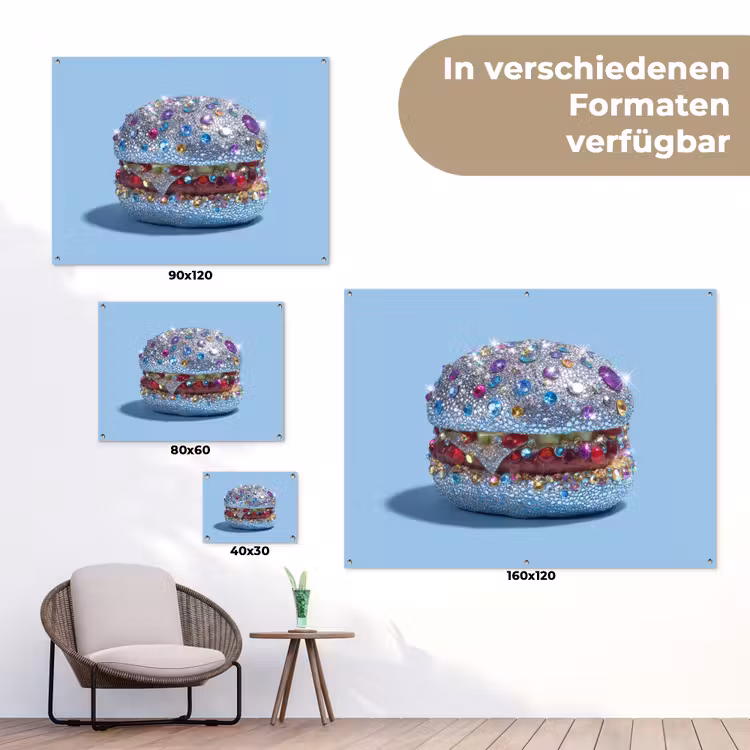 Glitters - Hamburger - Blauw tuinposter los doek klein -Xsfeer9_DE