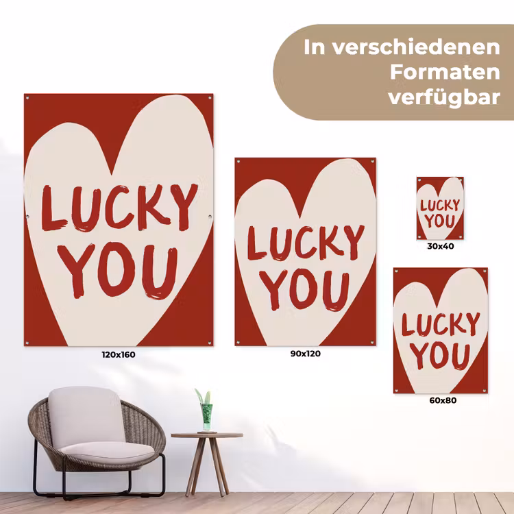 Lucky - Hart - Rood tuinposter los doek klein -Xsfeer9_DE
