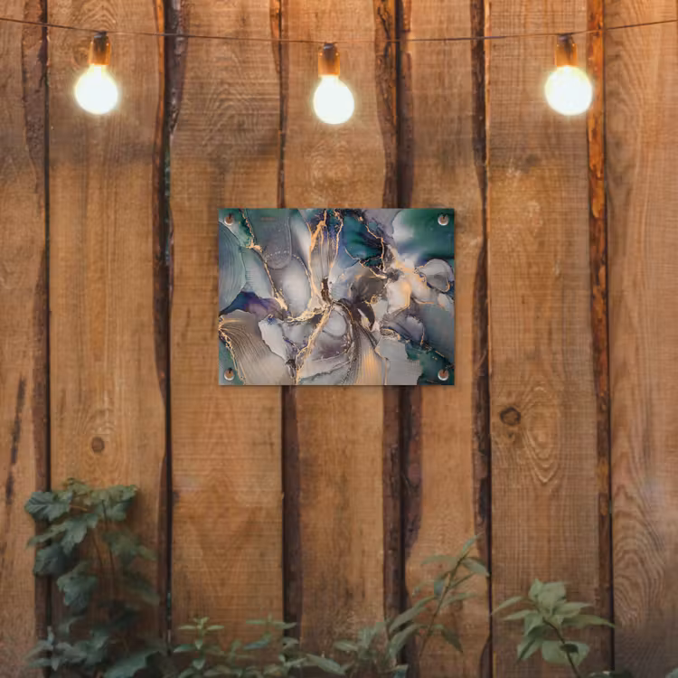 Goud - Blauw - Marmer tuinposter los doek klein -sfeer1