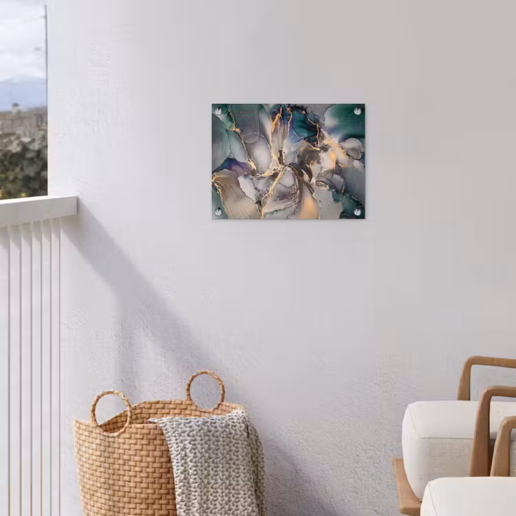 Goud - Blauw - Marmer tuinposter los doek klein -sfeer8