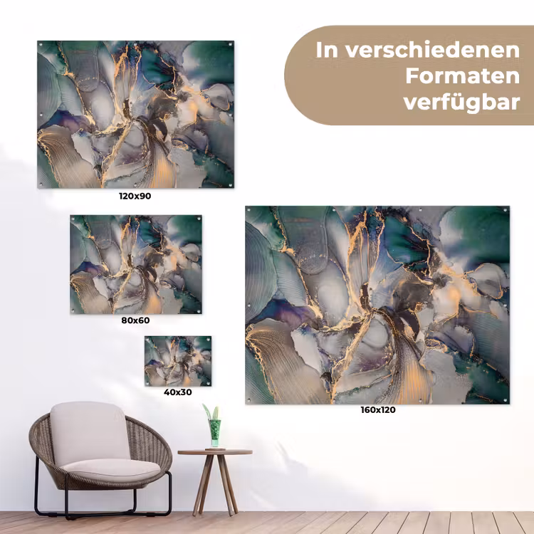 Goud - Blauw - Marmer tuinposter los doek klein -Xsfeer9_DE