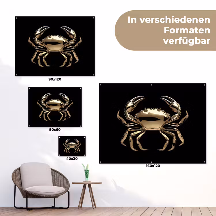 Goud - Krab - Dieren - Zwart tuinposter los doek klein -Xsfeer9_DE