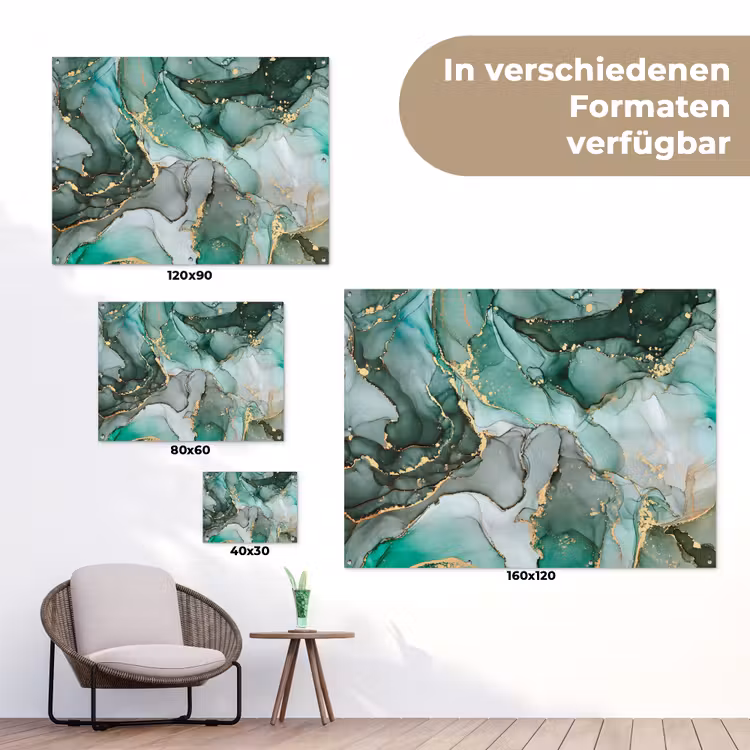 Goud - Marmer - Groen - Luxe - Marmerlook - Grijs tuinposter los doek klein -Xsfeer9_DE