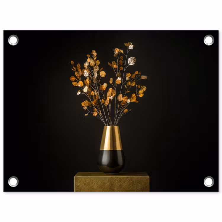 Goudbruine - Bladeren - Vaas - Herfstachtig tuinposter los doek klein -3d