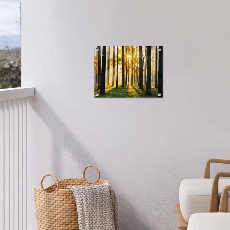 Gouden bos bij zonsopgang tuinposter los doek klein -sfeer8