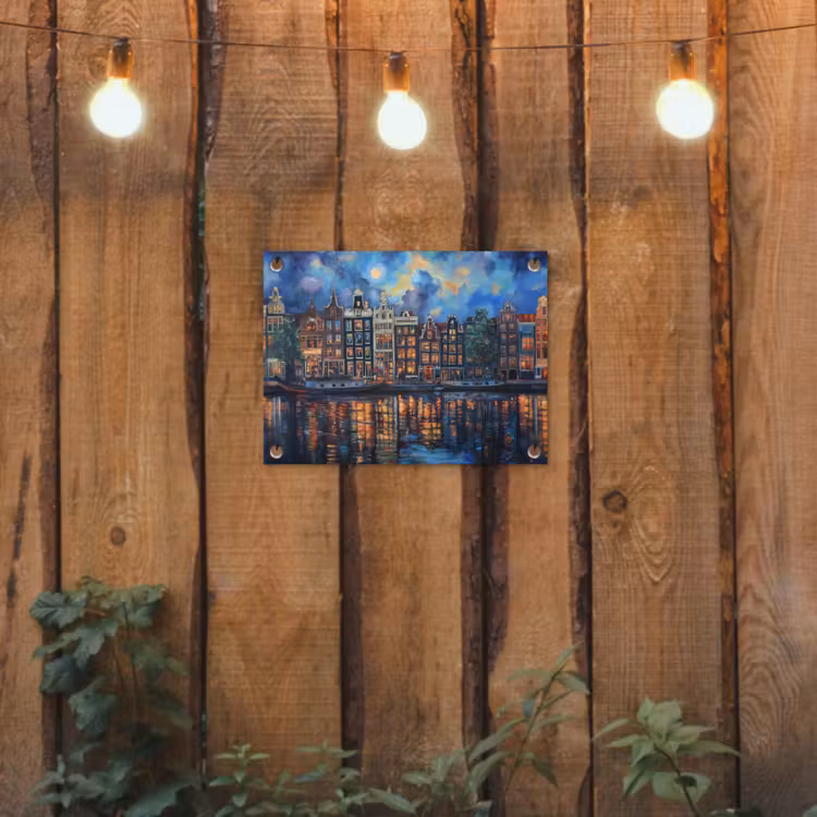 Grachten Amsterdam - Huizen - Stad - Kleurrijk tuinposter los doek klein -sfeer1