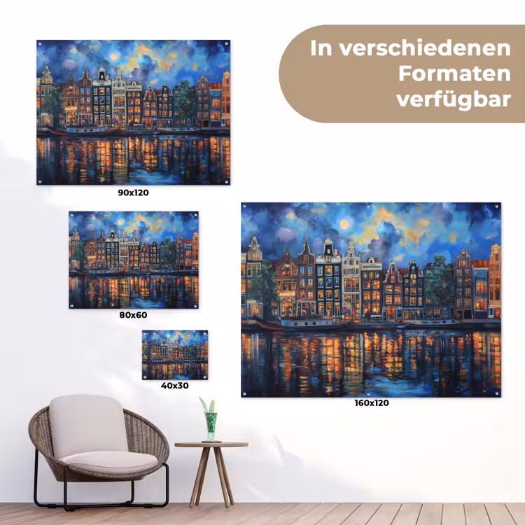 Grachten Amsterdam - Huizen - Stad - Kleurrijk tuinposter los doek klein -Xsfeer9_DE